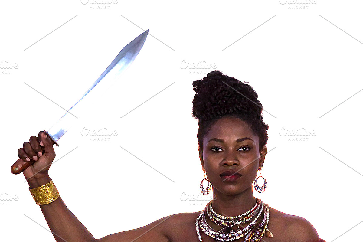 Afro woman in traditional ethnic dress with blade and percussion, a Person Illustration by DanFLCreativo