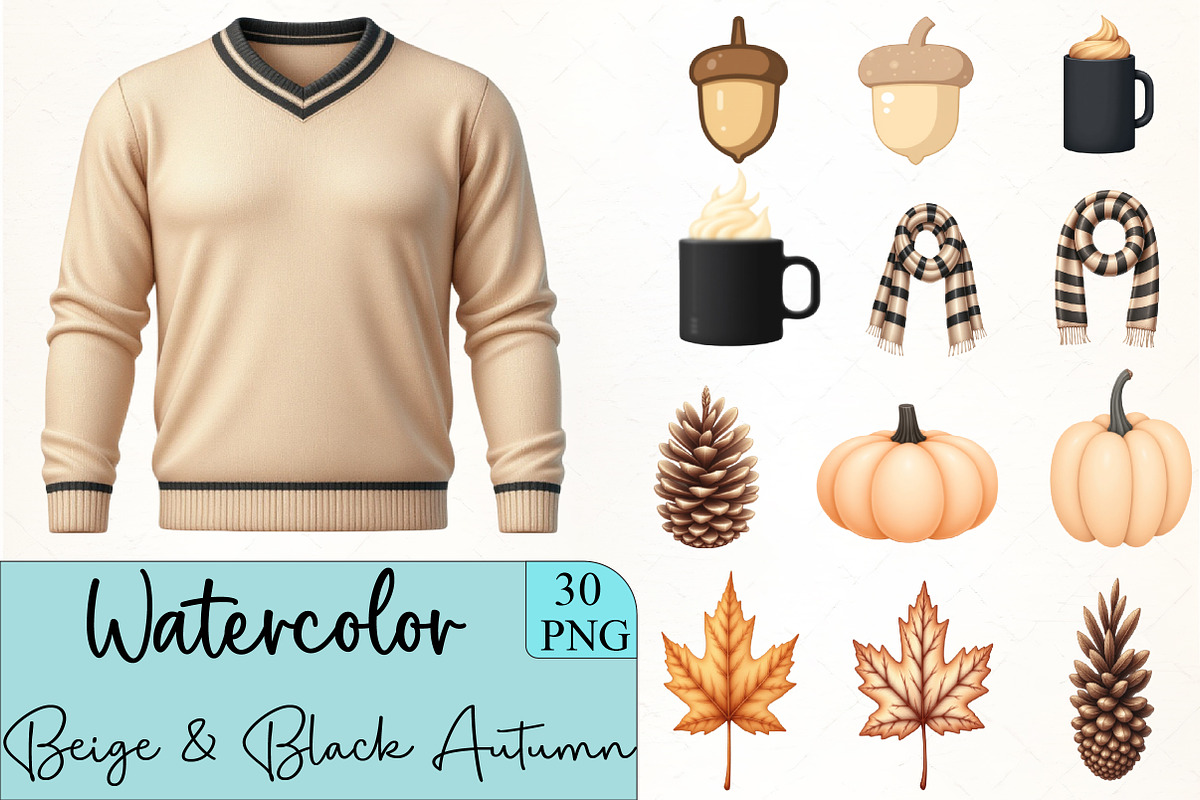 Beige & Black Autumn Clipart, an Illustration by CrexoraLab (Photo 5 of 5)