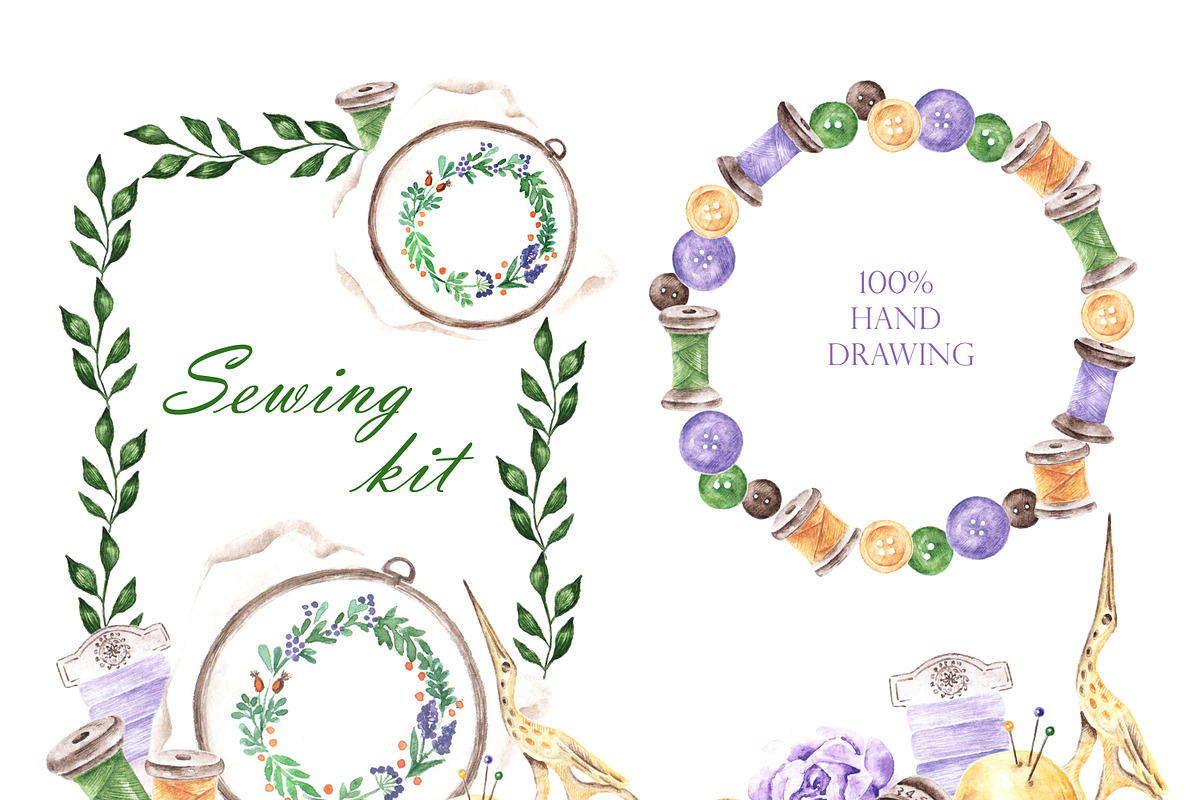Sewing watercolor kit Sewing machine, an Illustration by SabinaWatercolorArt (Photo 4 of 14)