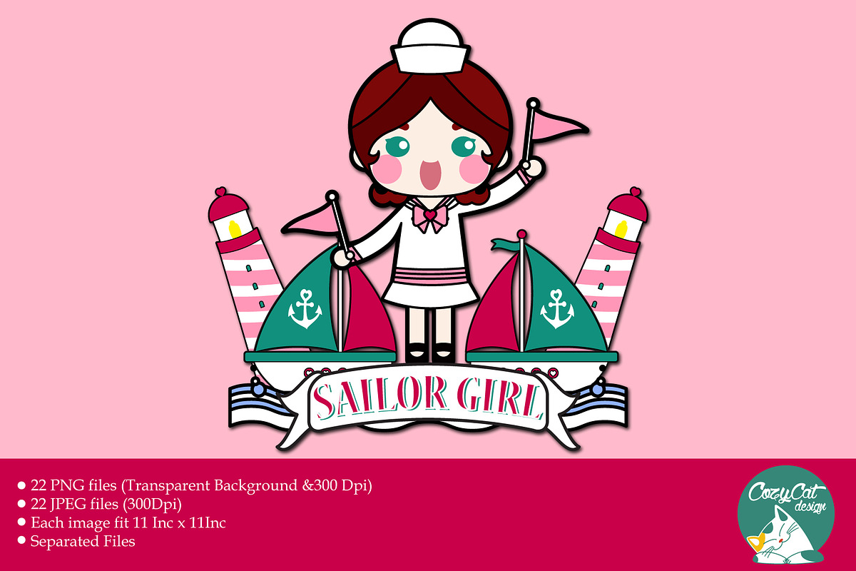 Digital Clipart Sailor Girl, a Person Illustration by Cozy Cat Design (Photo 1 of 3)