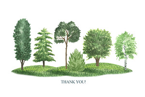 Watercolor Green Trees Clipart