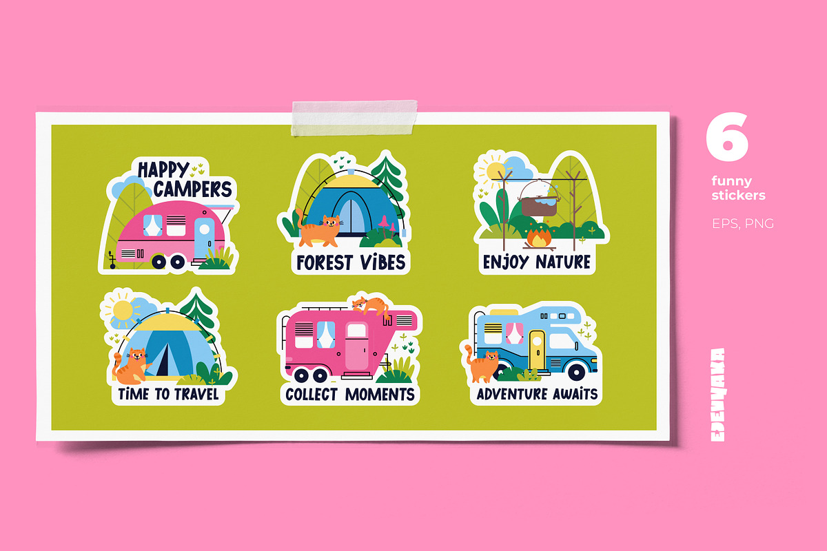 RV Camper Clipart & Printable Cards, a Transportation Illustration by Ejevyaka (Photo 6 of 6)