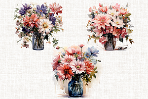 Watercolor Colorful Flowers PNG