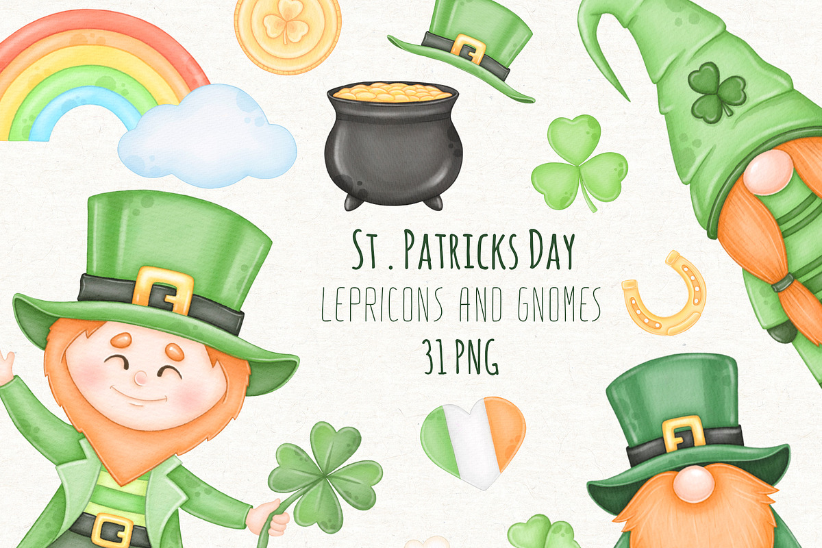 St Patricks Day Gnome Irish Clipart, an Illustration by ekossa_art (Photo 1 of 6)