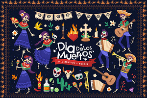 Mexican Dia De Muertos Illustrations, an Illustration by DesignerCandies