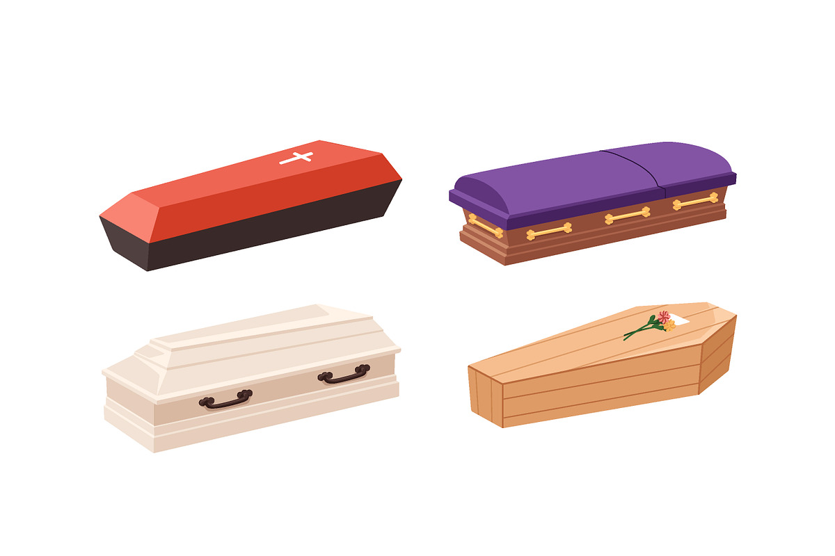 Coffins, funeral wood caskets set, an Object Illustration by Good Studio (Photo 3 of 3)