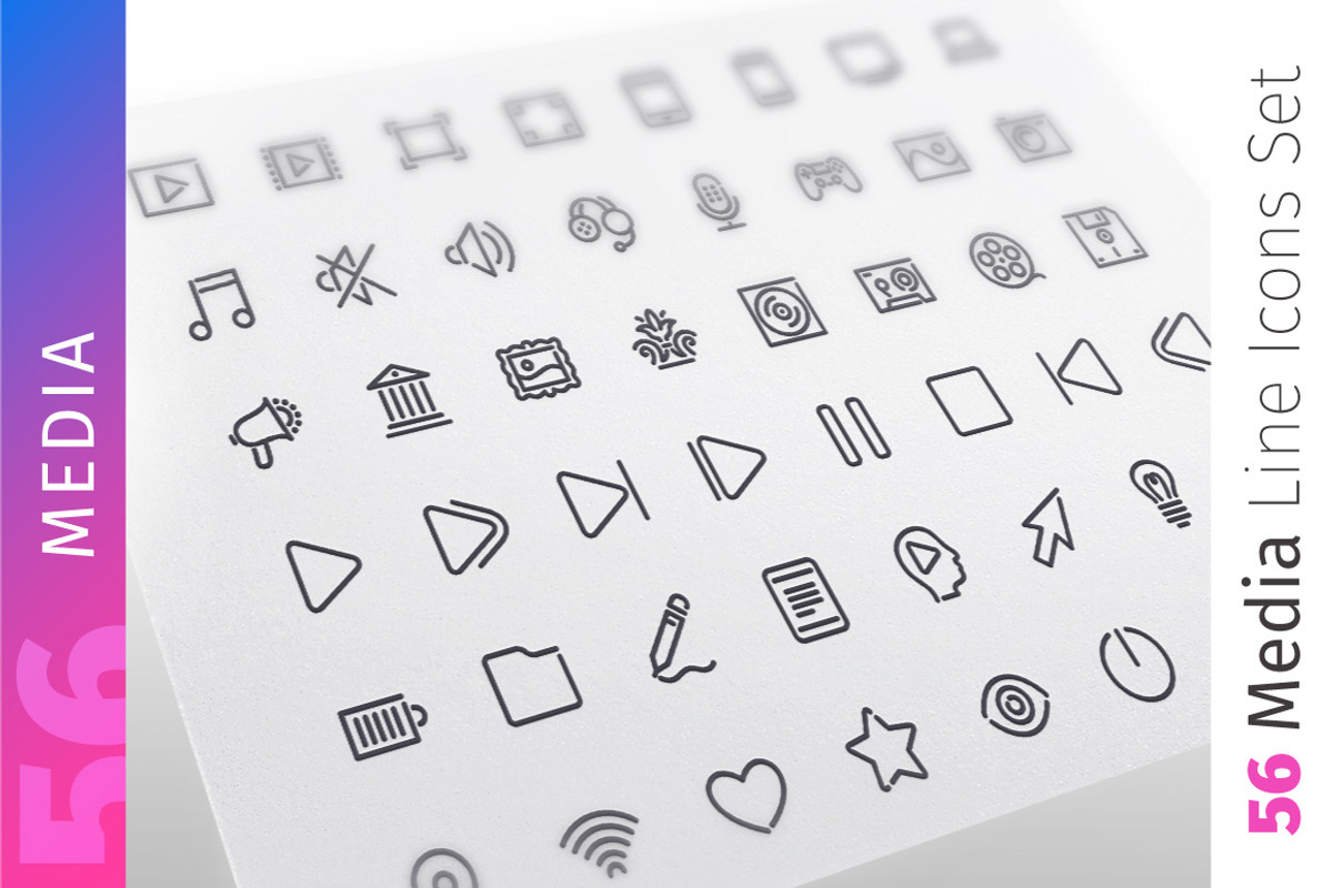 Media Line Icons Set, an Outline Icon by Voysla's Shop (Photo 1 of 4)