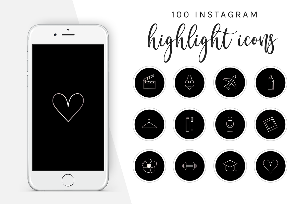 100 Instagram Story Highlight Icons, a Social Media Template by Blog&Glow (Photo 1 of 2)
