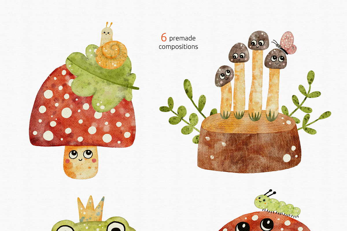 Funny mushrooms. Kids illustrations, a Graphic by Murvin (Photo 8 of 9)