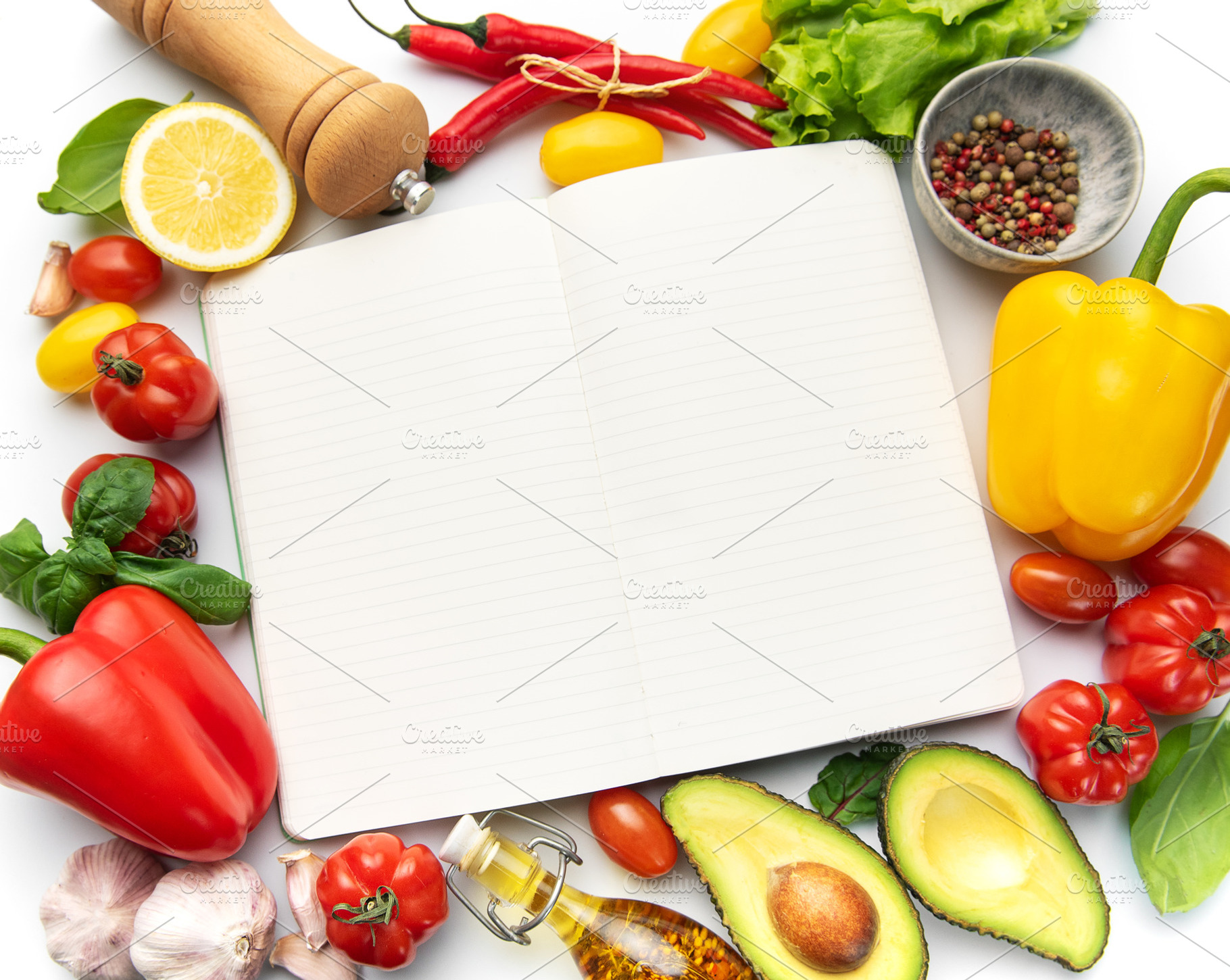 Open notebook with fresh cooking ingredients, a Food & Drink Photo by Olena Rudo