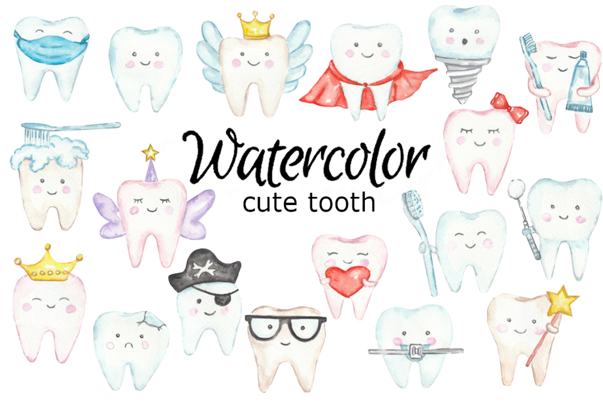 Cute tooth watercolor clipart, a Background Graphic by GoodFairyClipArt (Photo 1 of 3)