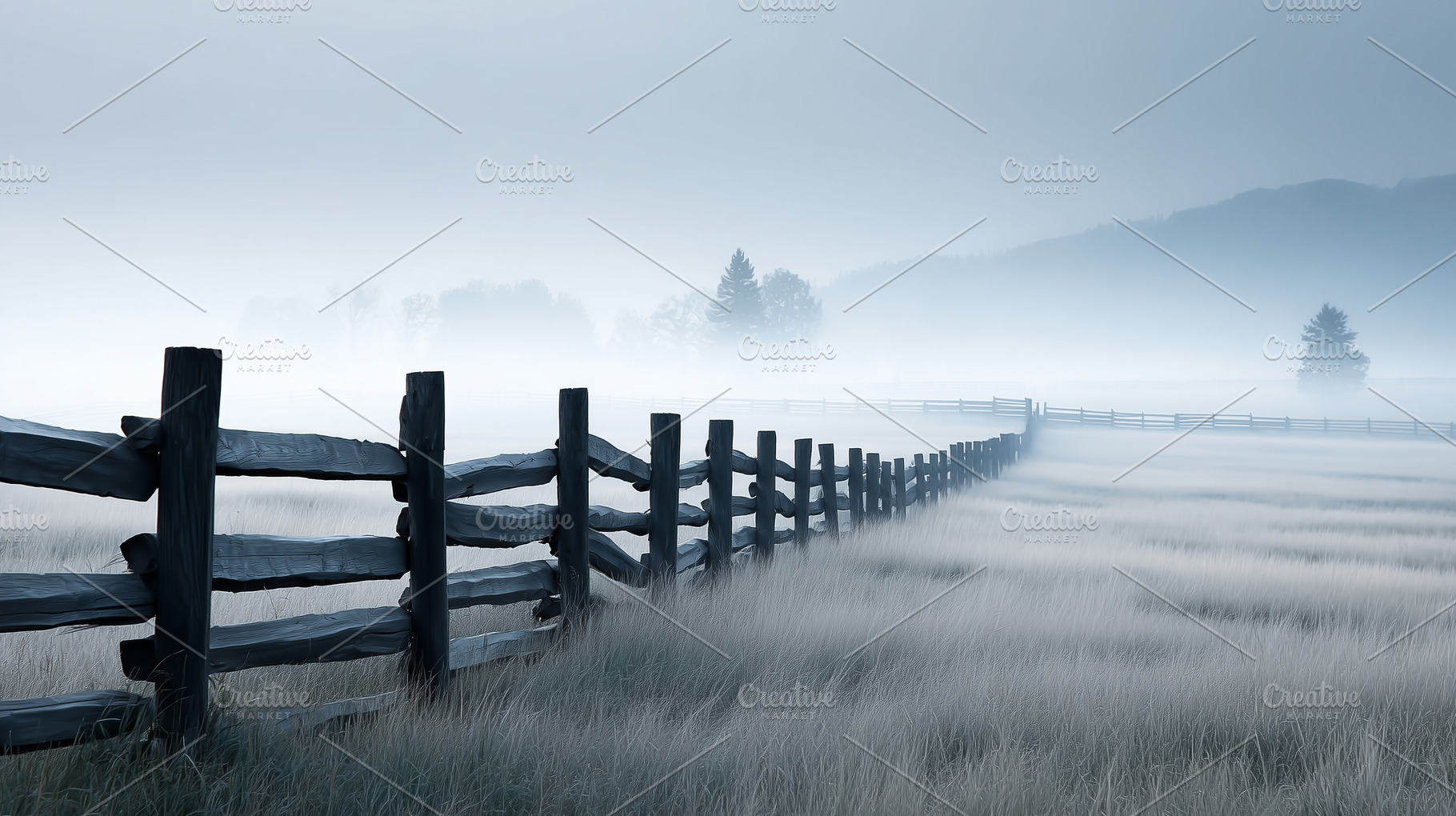 Foggy rural landscape with fence, a Nature Photo by MistyDay