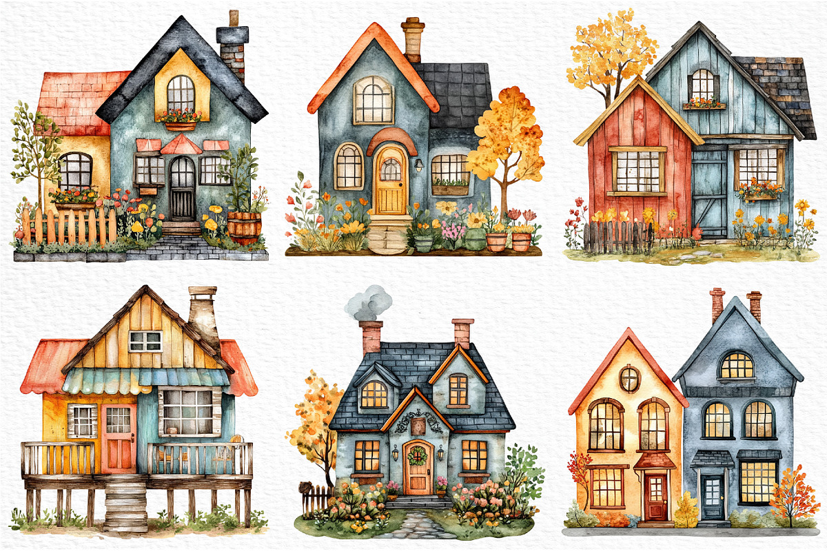 Watercolor Houses Clipart, an Illustration by Craft Nest (Photo 4 of 12)