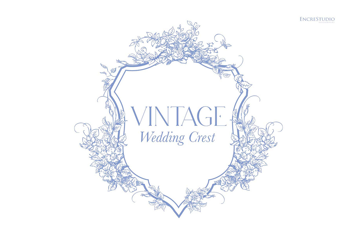 Vintage Wedding Crest with Roses, a Decorative Illustration by Encre Studio (Photo 1 of 4)