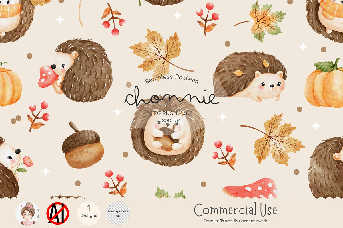 Autumn Hedgehog Seamless Pattern PNG, a Pattern Graphic by Chonnieartwork (Photo 1 of 5)