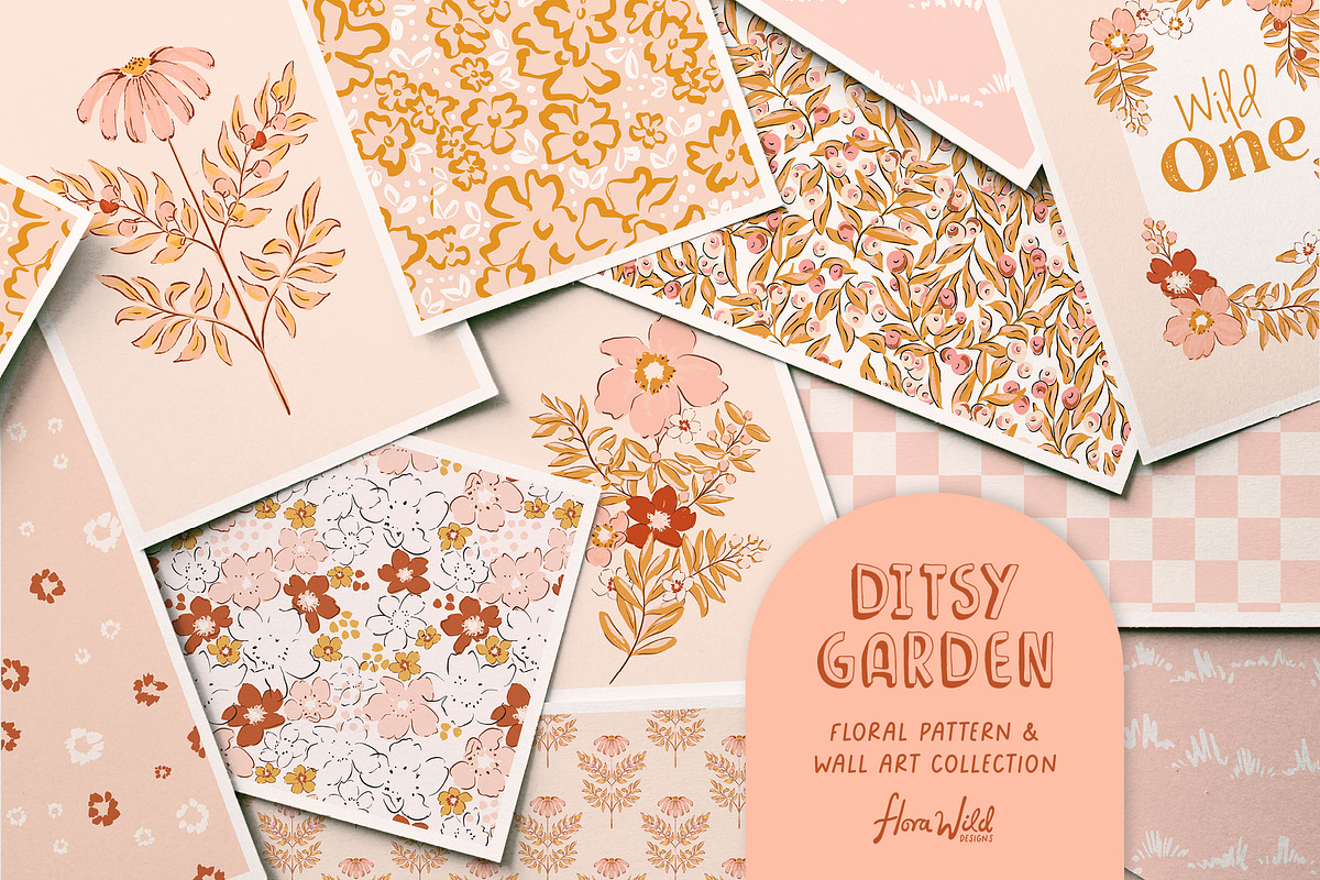 Retro floral patterns & wall art, a Pattern Graphic by Flora Wild Designs (Photo 1 of 5)