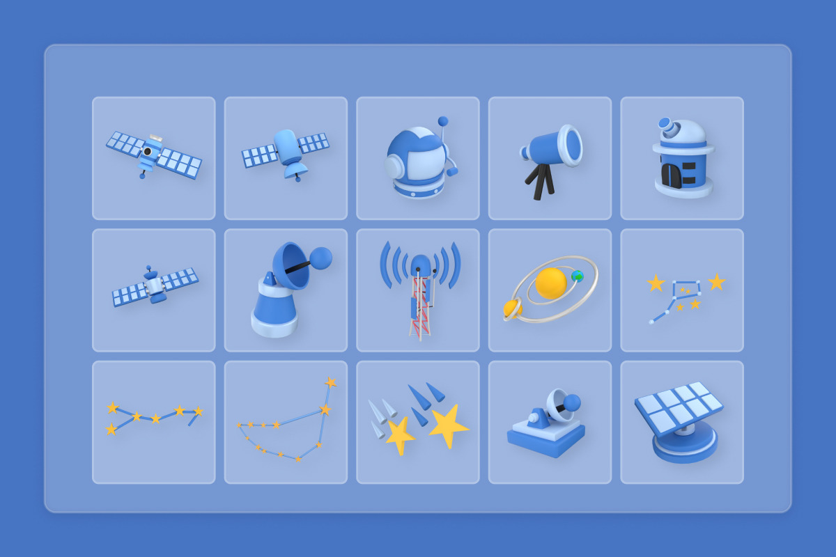 Constellation & Satellite 3D Icons, a Work Illustration by twinstd (Photo 6 of 6)