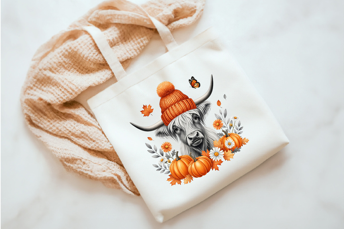 Cute Highland Cow Fall png, an Illustration by Watercolor design (Photo 3 of 3)