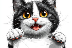 Happy Black and White Kitten Holding, an Animal Photo by Pixeness Studio