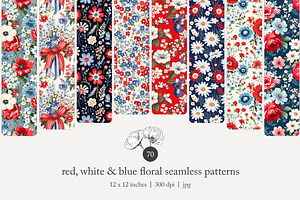 70 red/blue floral seamless pattern, a Pattern Graphic by Poppy Lane Studio