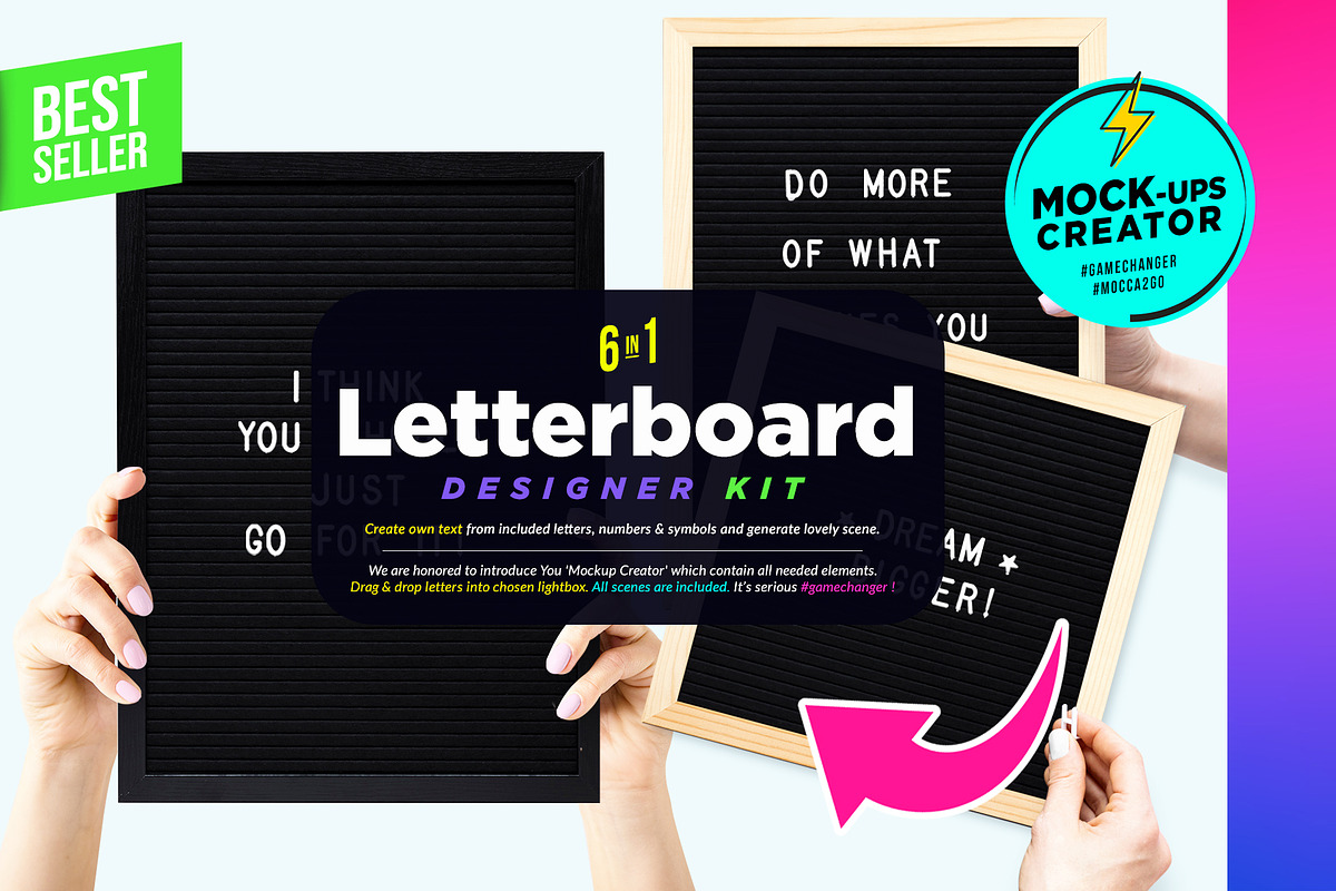 Letterboard Designer Kit 6xMock-ups, a Household Mockup by Mocca Mockups Store (Photo 1 of 5)
