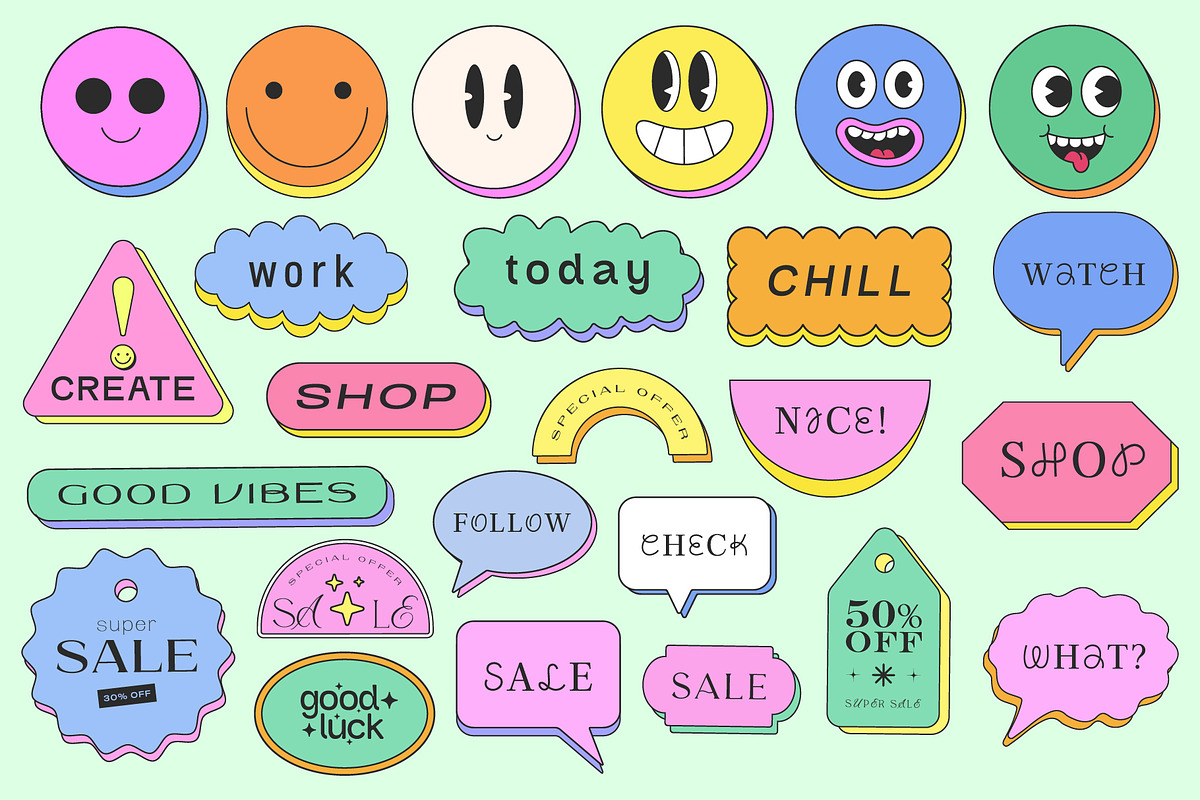 CARTOON STICKERS SET Y2K DESIGN, a Pattern Graphic by craftlove (Photo 9 of 10)
