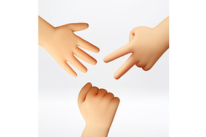 Three 3D hands playing rock paper, an Object Illustration by Abscent