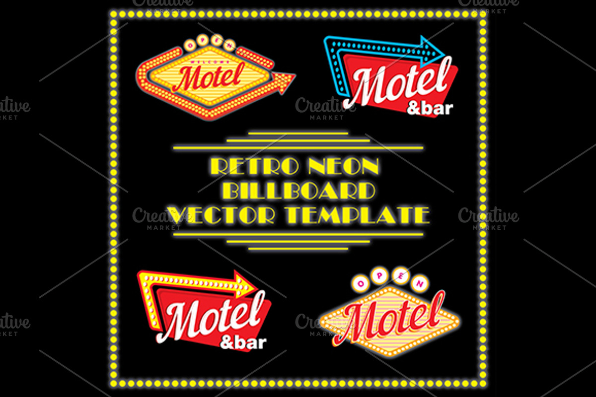 Retro Neon Motel Billboard, a Decorative Illustration by Urazovsky Design