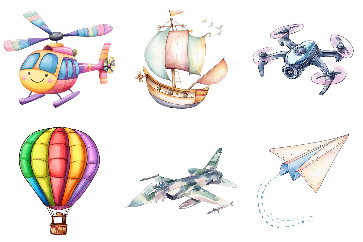 Air Transport Watercolor Clipart, an Illustration by Watercolor design (Photo 4 of 10)