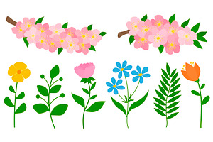 Spring Vector. Spring Flowers. Birds