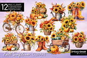 Sunflower Watercolor Autumn Clipart, a Seasonal Illustration by Orange Brush Studio (Thumbnail 1 of 4)