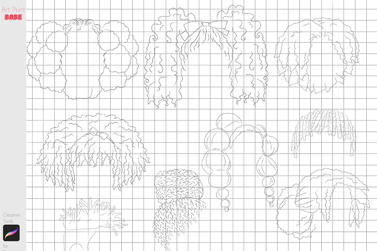 Procreate Afro Hairstle Curly Hair, a Brush Add-On by ArtPrintBabe (Photo 4 of 12)