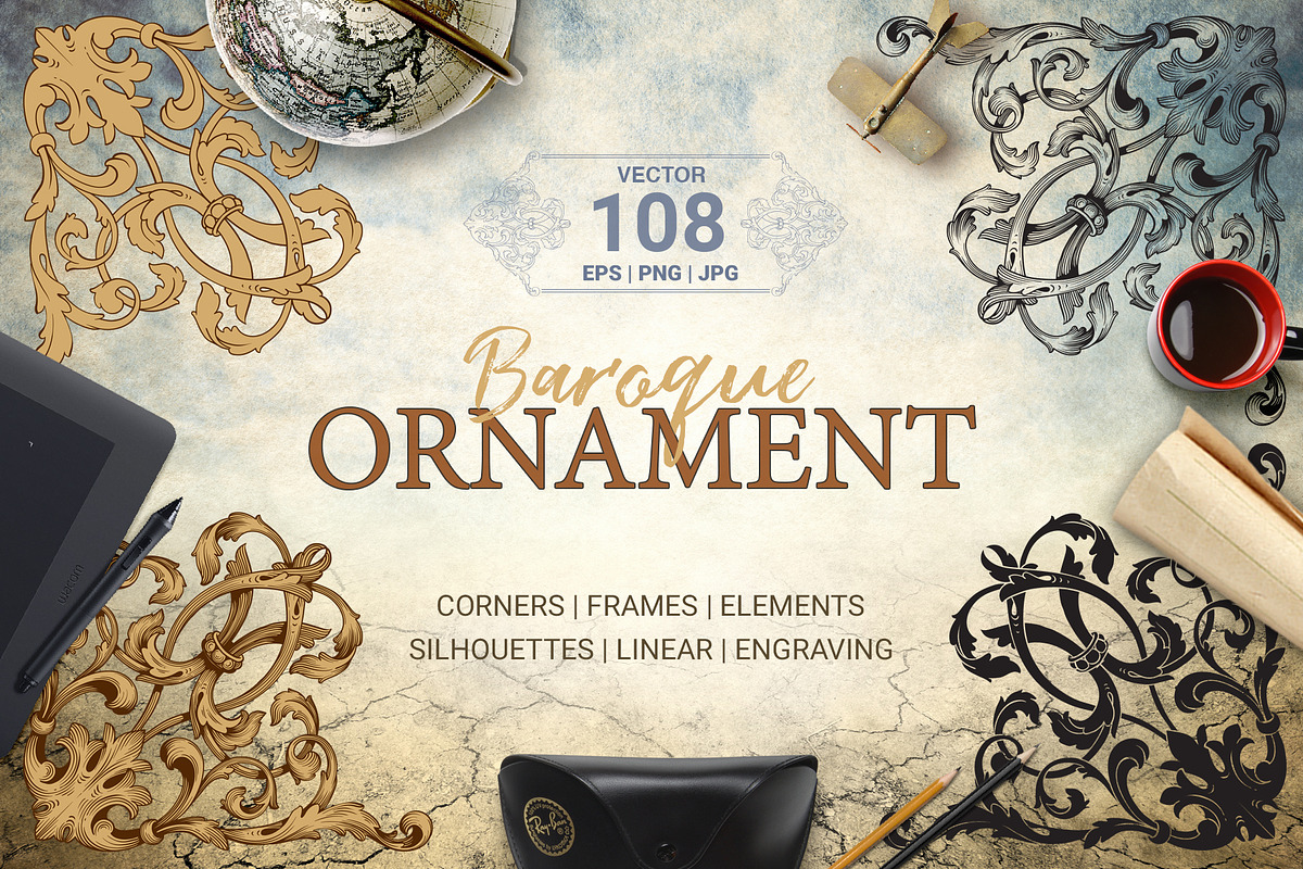 Vector Baroque Ornament elements, a Decorative Illustration by Samira (Photo 1 of 6)