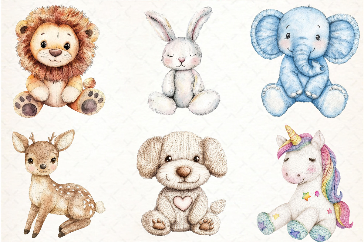 Vintage Knitted Plush Baby Animals, an Illustration by Watercolor design (Photo 2 of 4)