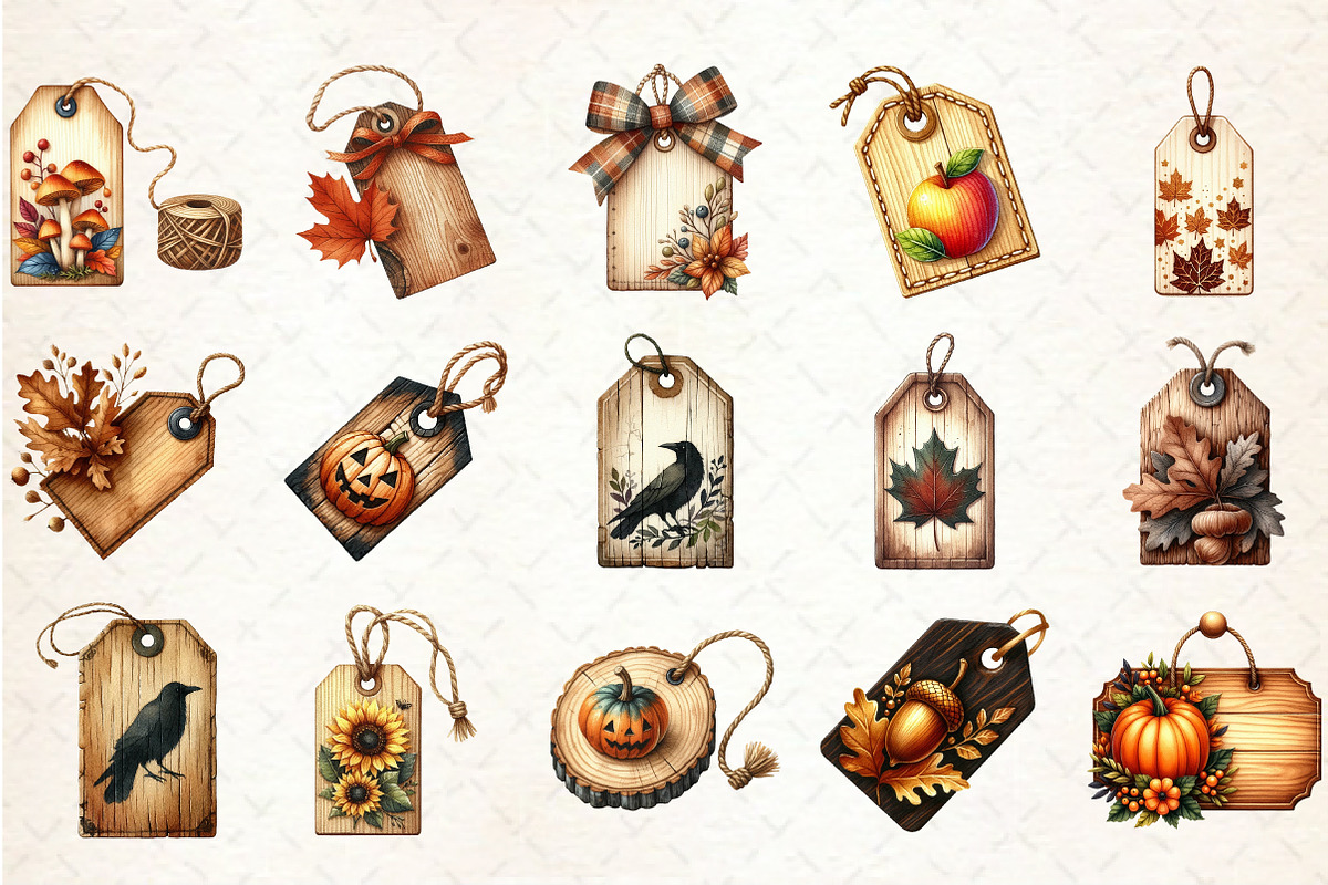 Vintage Wooden Autumn Tags Clipart, an Illustration by Rose Art (Photo 4 of 5)