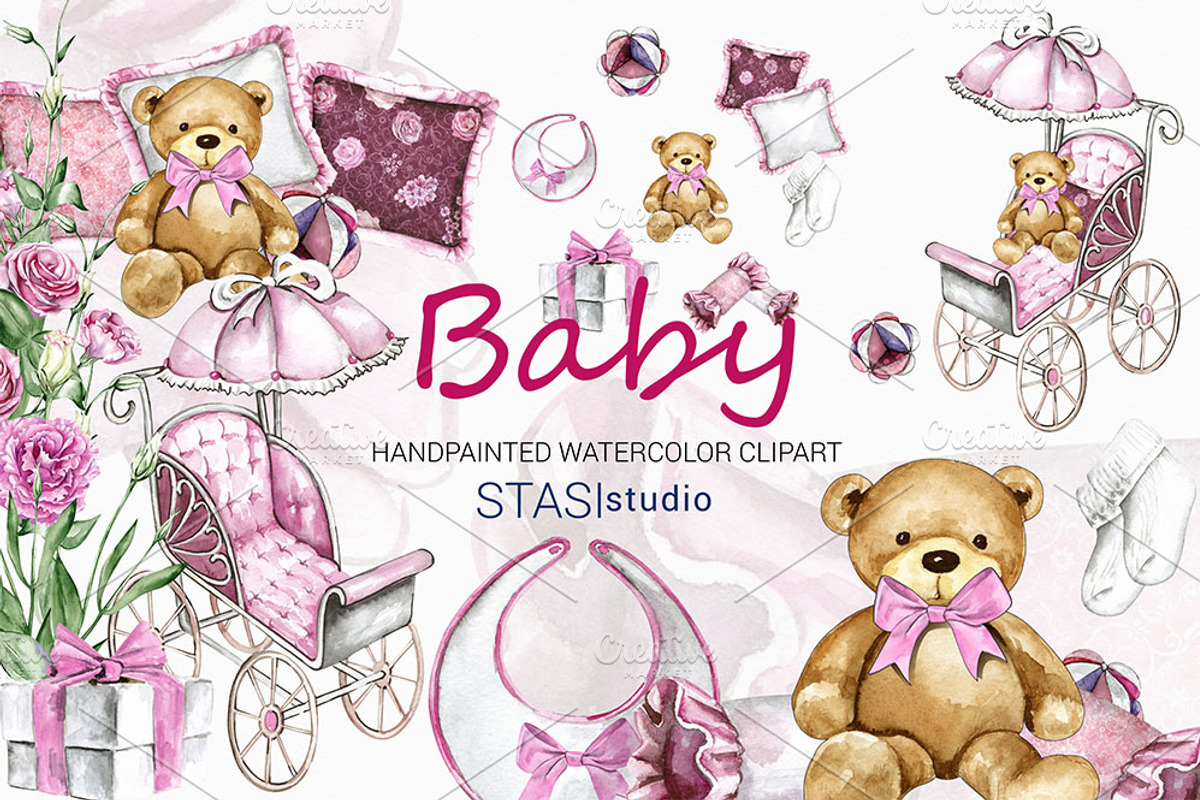 Baby Girl Watercolor Clipart, a Decorative Illustration by STASIstudio (Photo 1 of 3)