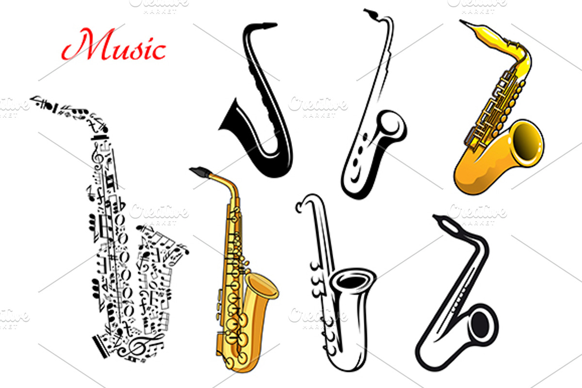 Cartoon saxophone music instruments, an Icon by Vector Tradition