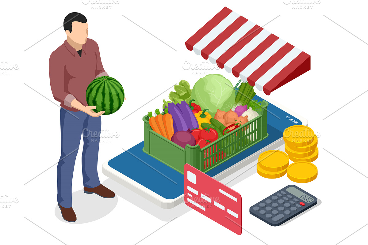Online sale of vegetables and fruits, a Food Illustration by Golden Sikorka
