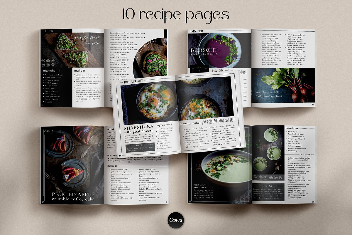 Dark Moody Canva Cookbook Template, a Magazine Template by Made by Melody (Photo 5 of 10)