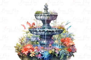 Watercolor Fountain Clipart Bundle