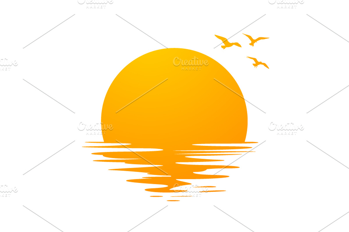 Orange Sunset Or Sundown With Birds, a Seasonal Illustration by Black White Mouse Design (Photo 1 of 3)