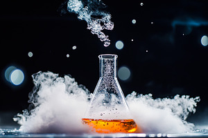 Bubbling chemical reaction with smoke, a Health & Medical Photo by Ales Munt