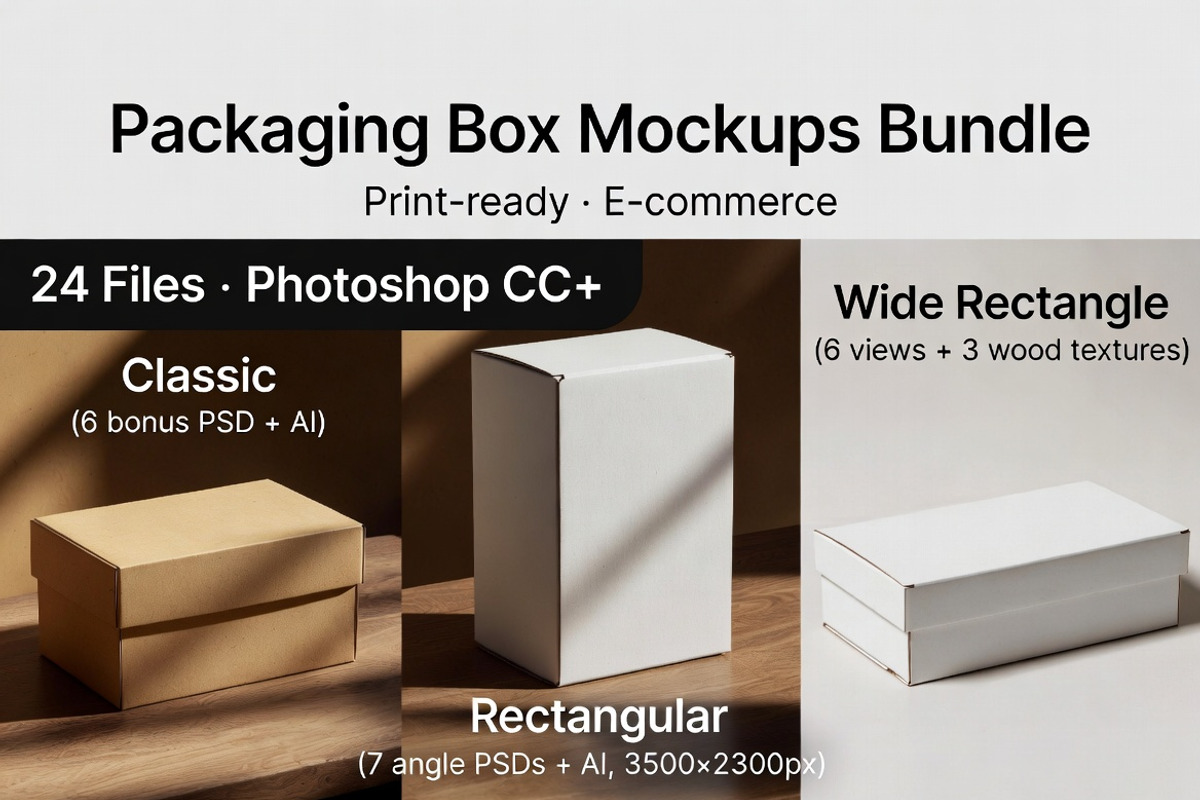 Packaging Box Mockup PSD Bundle Pack, a Packaging Mockup by Dreamanart (Photo 1 of 3)