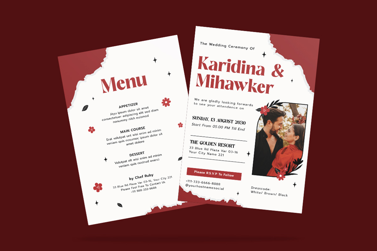 Red Torn Wedding Invitation Template, an Invitation Template by iDoodle Studio (Photo 4 of 4)