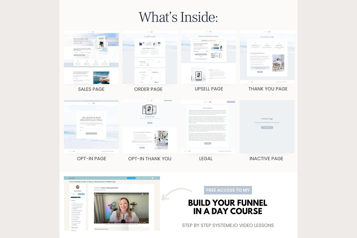 Systeme.io Salt & Sky Funnel, a Landing Page Template by Hayley's Digital Hub (Photo 3 of 10)