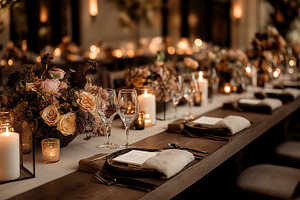 Elegant Dining Setup, Brown Wedding, a Holiday Photo by Ocean Digital Art