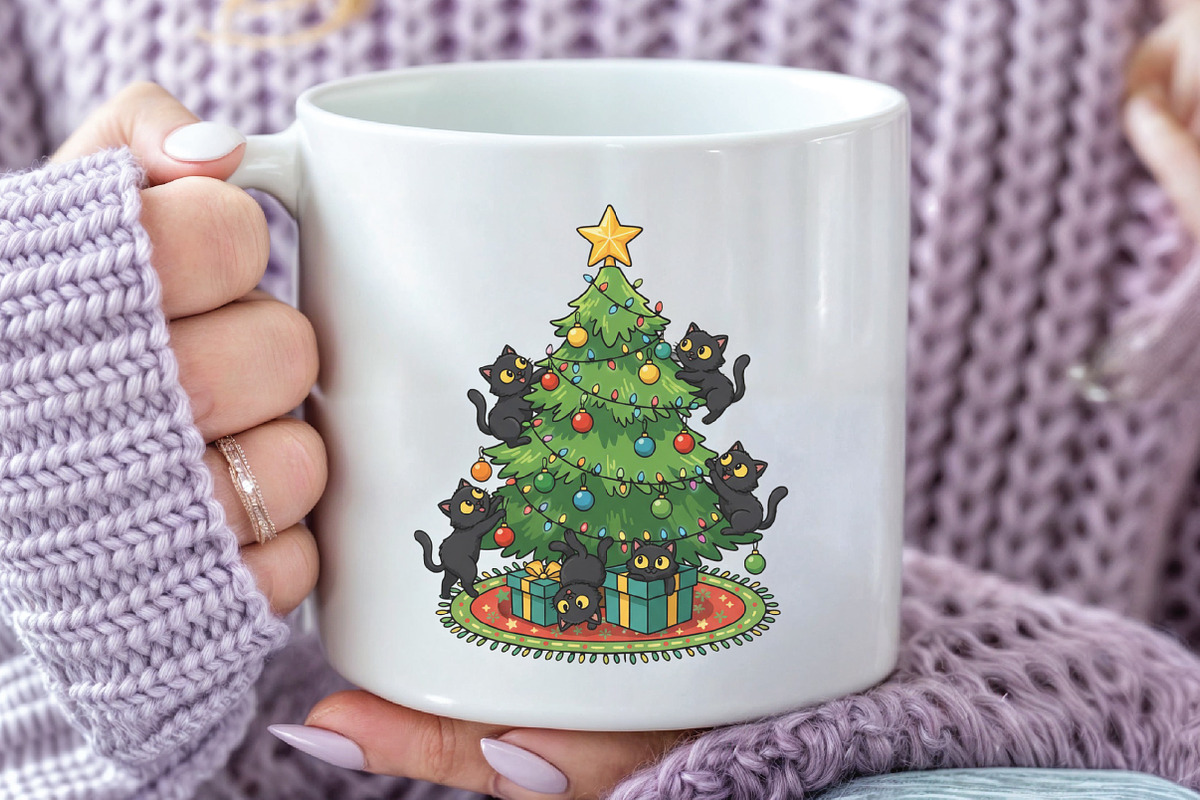 Black Cats Christmas Tree PNG, an Illustration by CraftArtStudio (Photo 3 of 4)