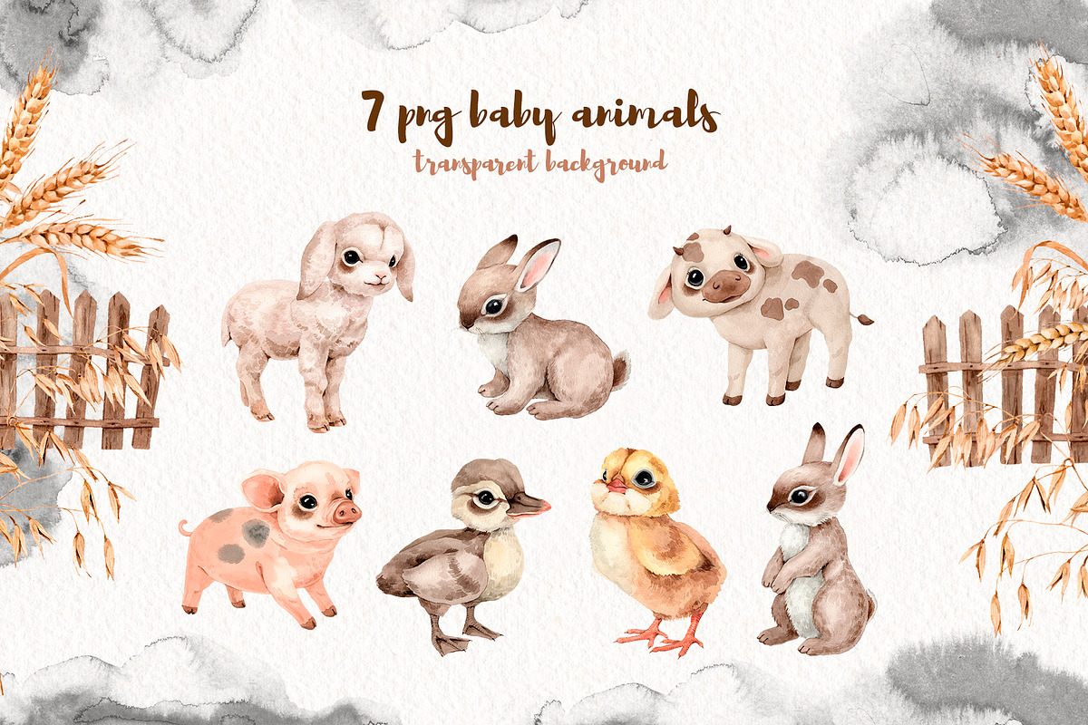 Watercolor Farm Little Animals set, an Animal Illustration by Alamella (Photo 3 of 9)