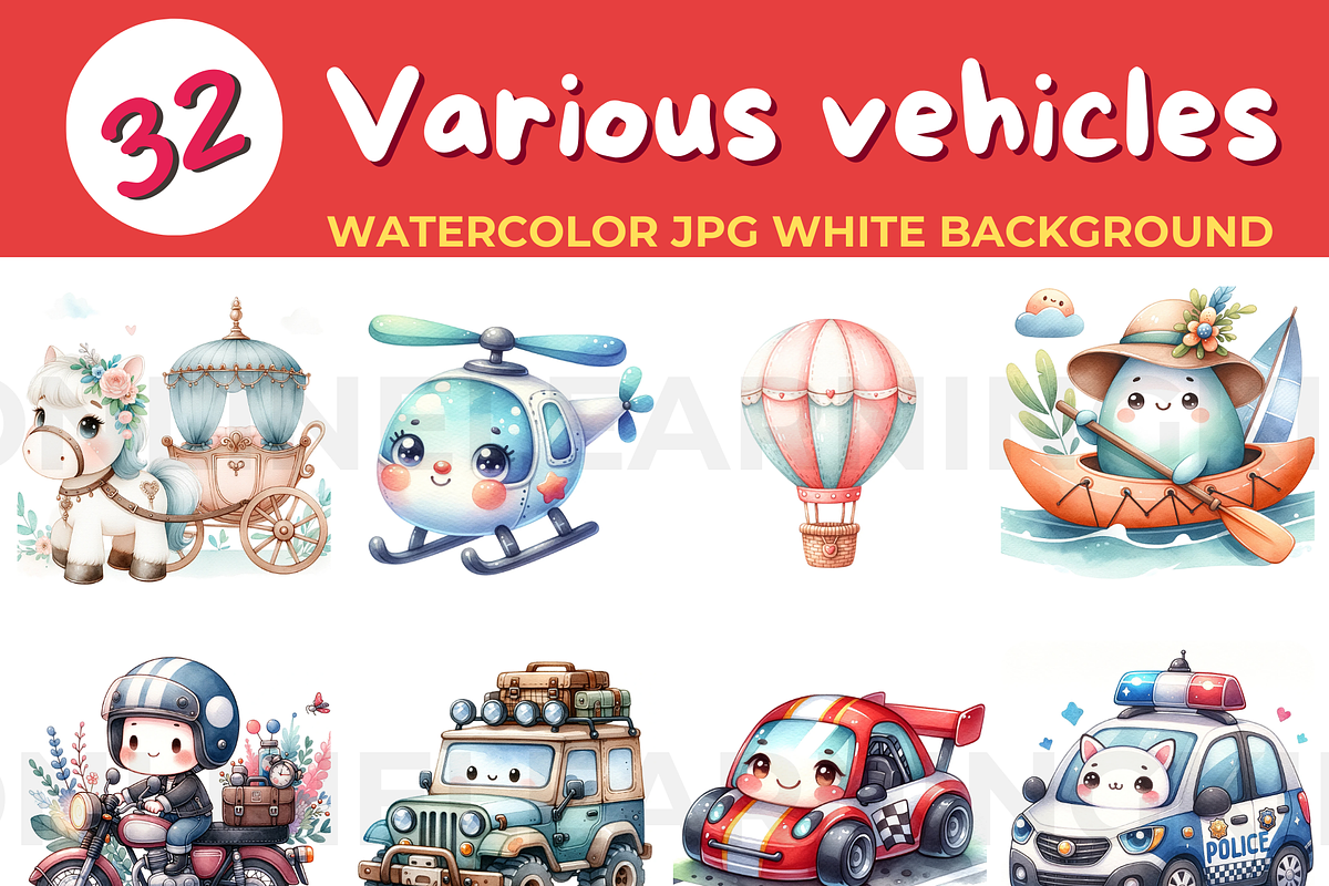 Various vehicles watercolor JPG whit, a Transportation Illustration by John_Walker (Photo 2 of 3)