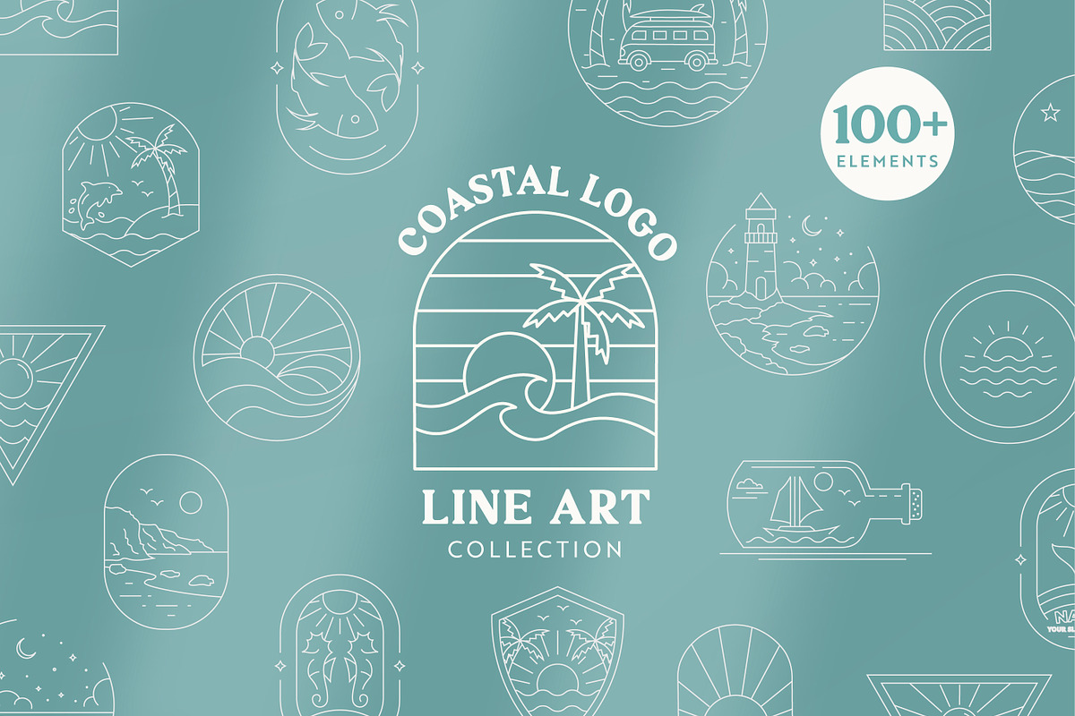 Coastal Line Art Logo Bundle, a Branding & Logo Template by Ellen Carty Design (Photo 1 of 11)